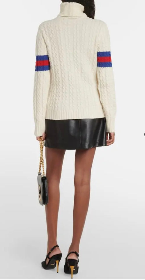 Gucci Ivory Wool & Cashmere Cable-Knit Turtleneck Sweate