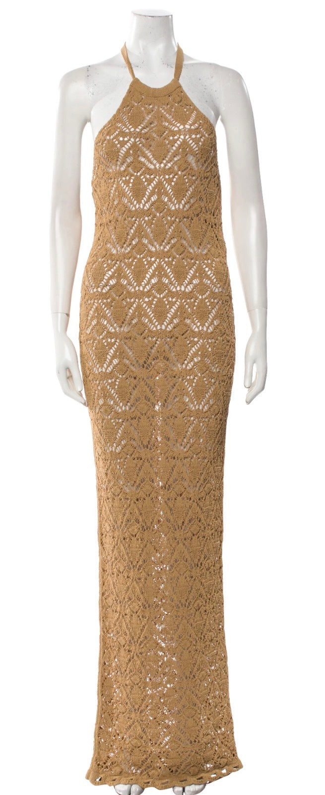 Balmain Crochet Knit Halter Column Dress
