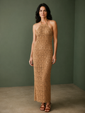 Balmain Crochet Knit Halter Column Dress