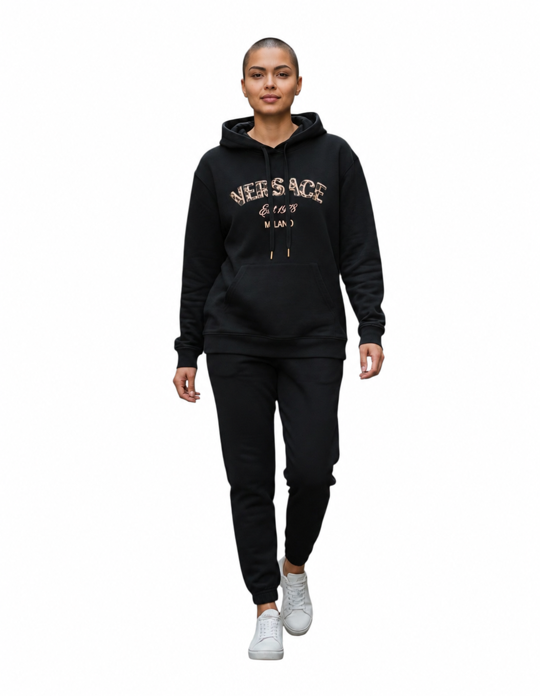 Versace Leopard Spot Logo Cotton Hoodie In Black
