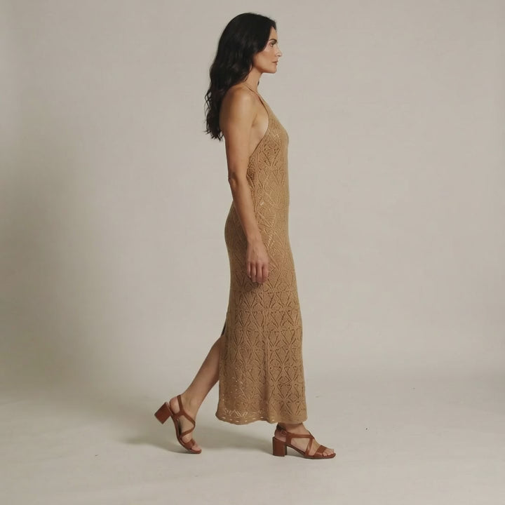 Balmain Crochet Knit Halter Column Dress